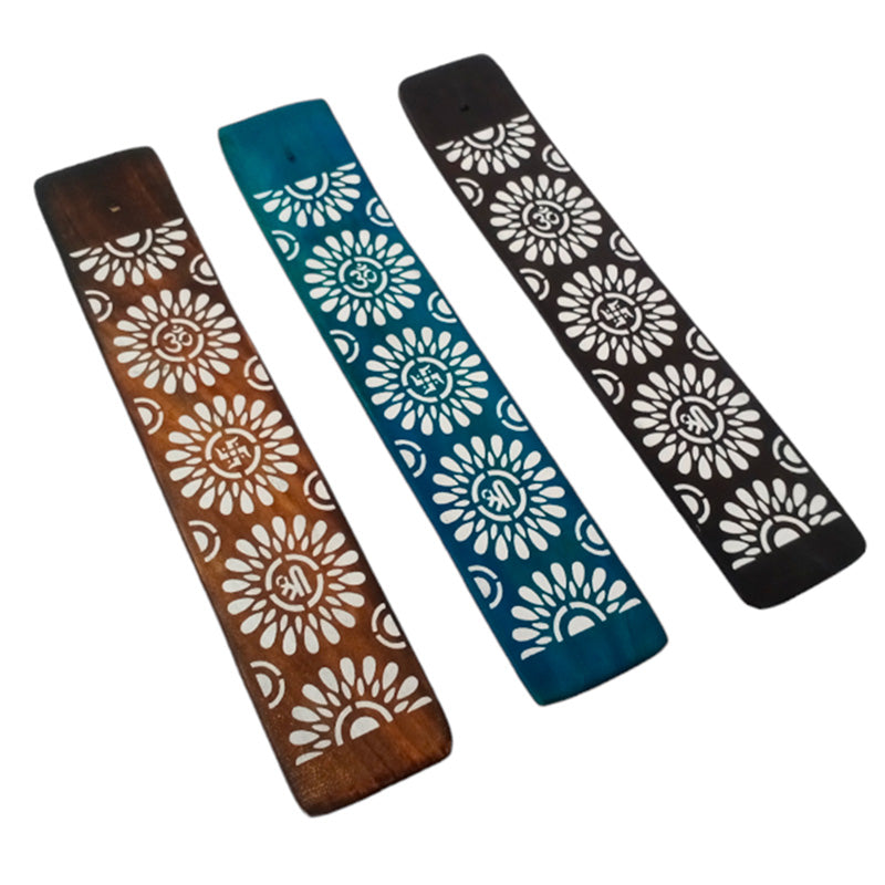 Mango Wood Ashcatcher Incense Stick Burner with Flower Pattern IF263