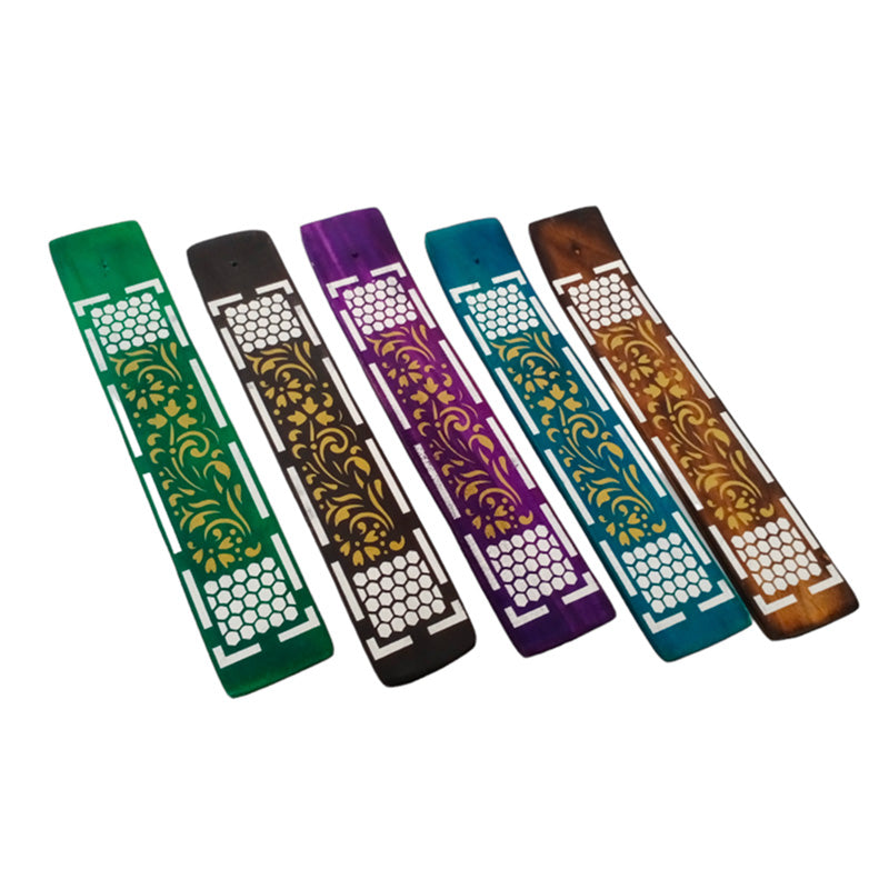 Mango Wood Ashcatcher Incense Stick Burner with Honeycomb Pattern IF264