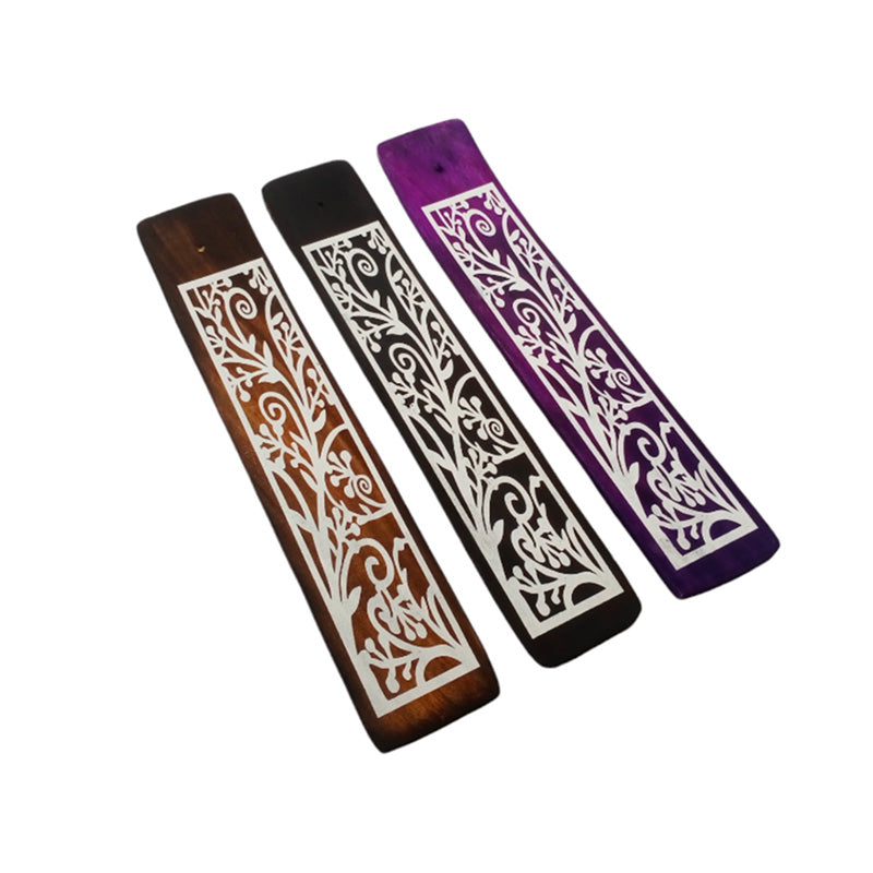 Mango Wood Ashcatcher Incense Stick Burner with Stems Pattern IF265