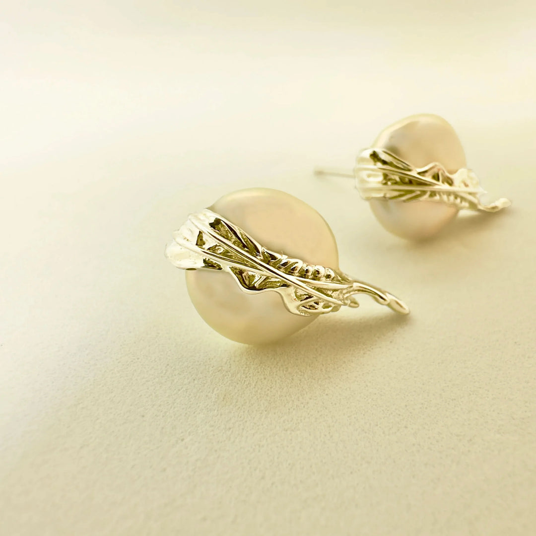 Angel Wings Button Baroque Pearl earrings