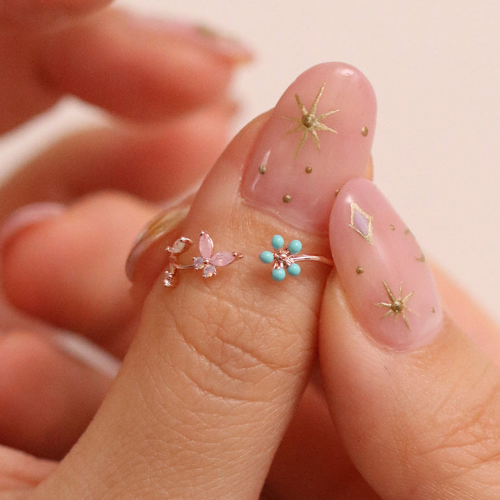 Turquoise Blossom Butterfly Ring-3