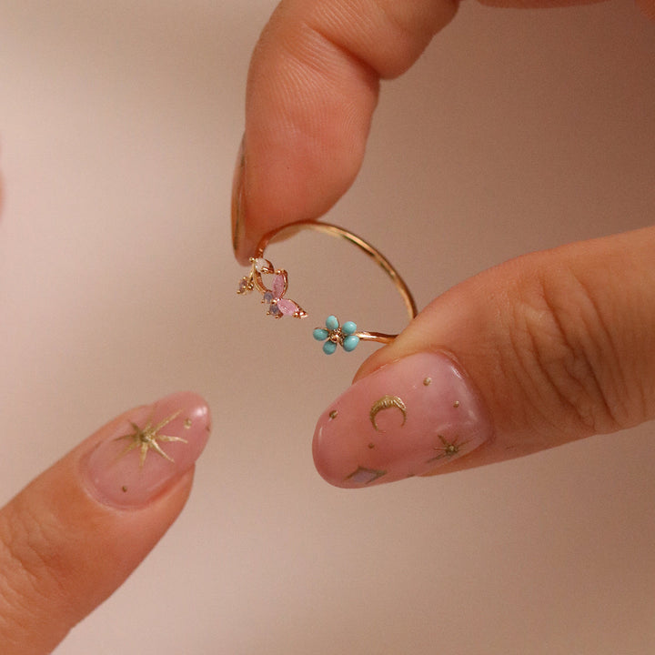 Turquoise Blossom Butterfly Ring-4