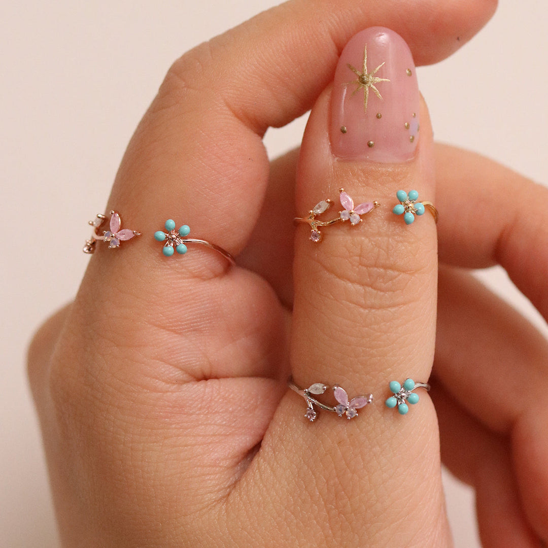 Turquoise Blossom Butterfly Ring-2