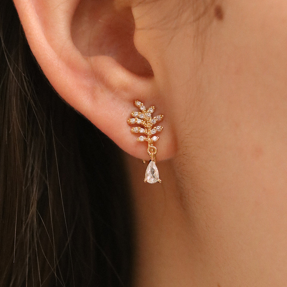 Cubic Leaf Clip On Earrings