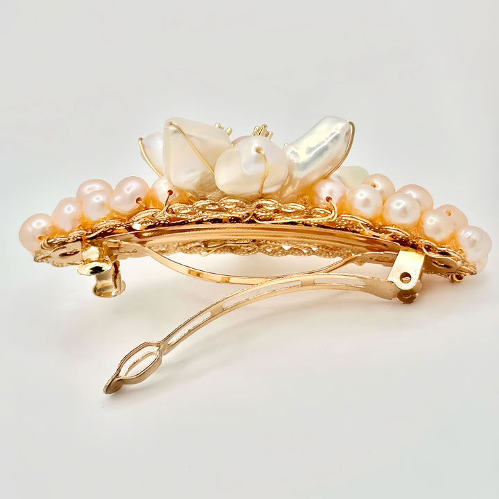 Pink Pearl Bloom Gold Hair Clip