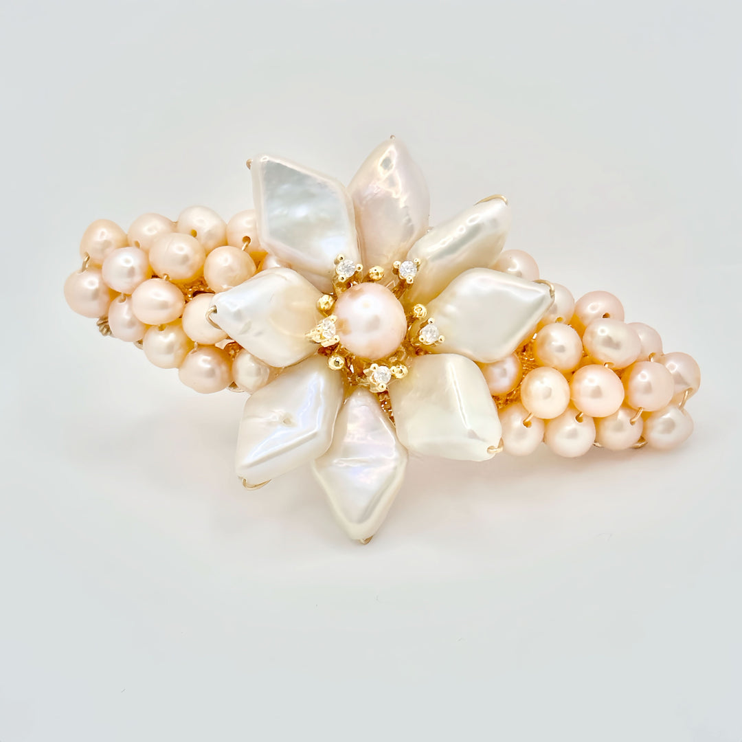Pink Pearl Bloom Gold Hair Clip