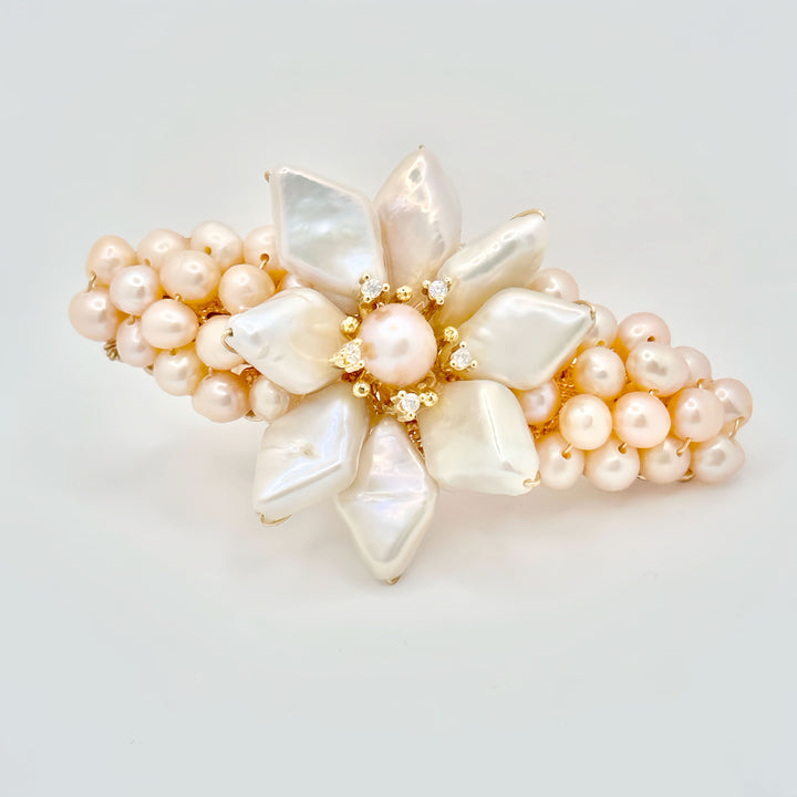 Pink Pearl Bloom Gold Hair Clip