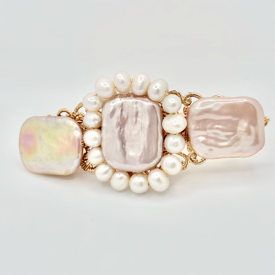 Enchanting Pink Pearl & Gold Filigree Hair Clip