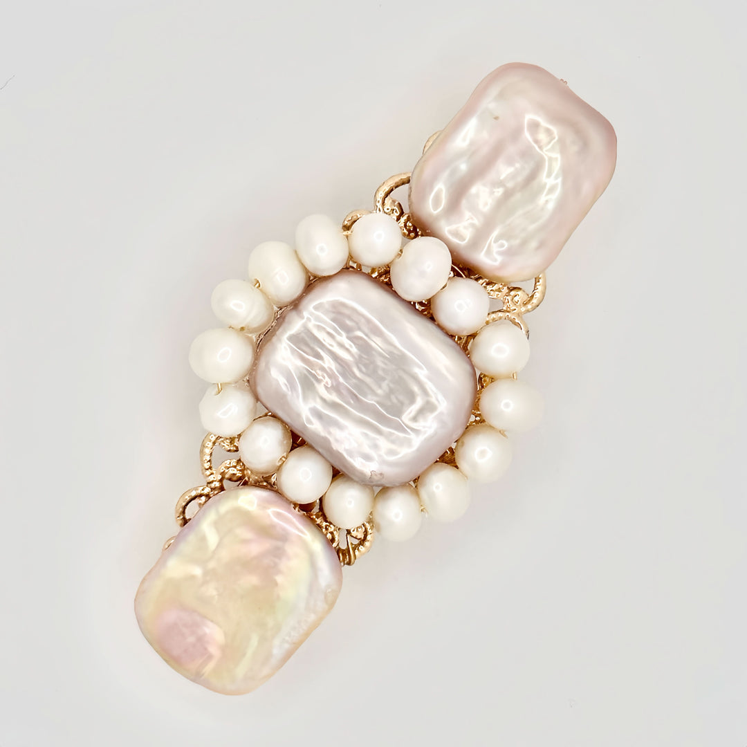 Enchanting Pink Pearl & Gold Filigree Hair Clip