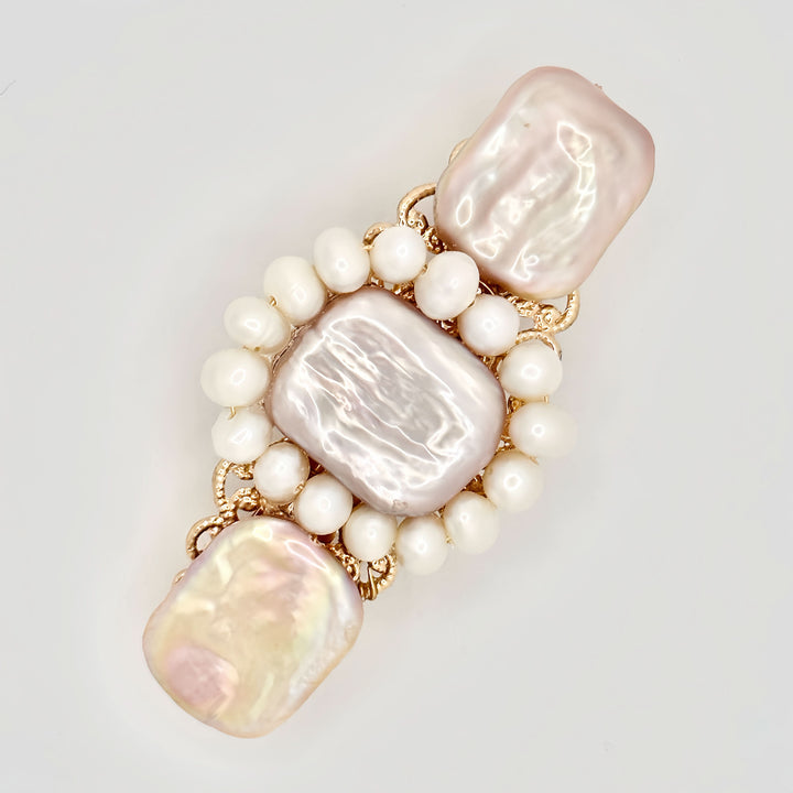Enchanting Pink Pearl & Gold Filigree Hair Clip