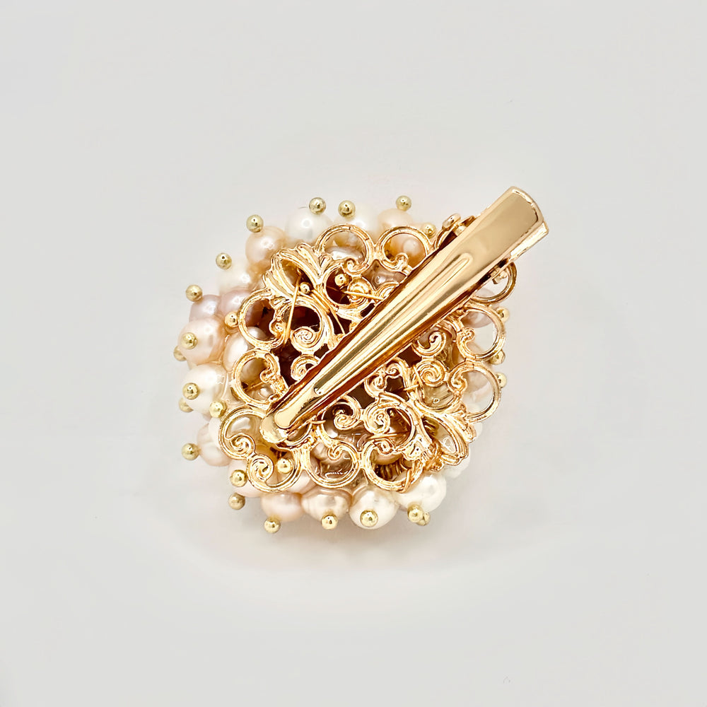 Natural Amethyst and Pearl Flower Hair Clip