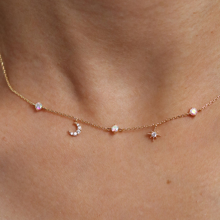 Smoked topaz cubic moon star necklace-1