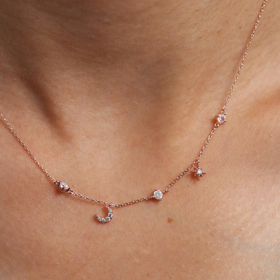 Smoked topaz cubic moon star necklace-3