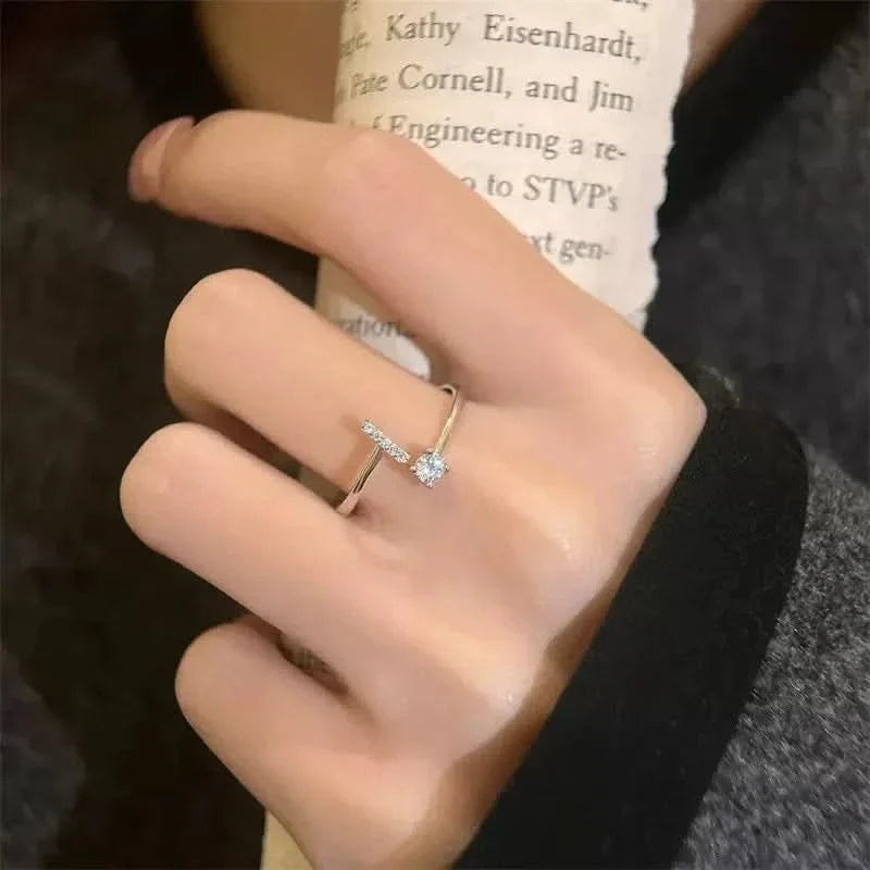 Diamond Initial Letter Silver Ring