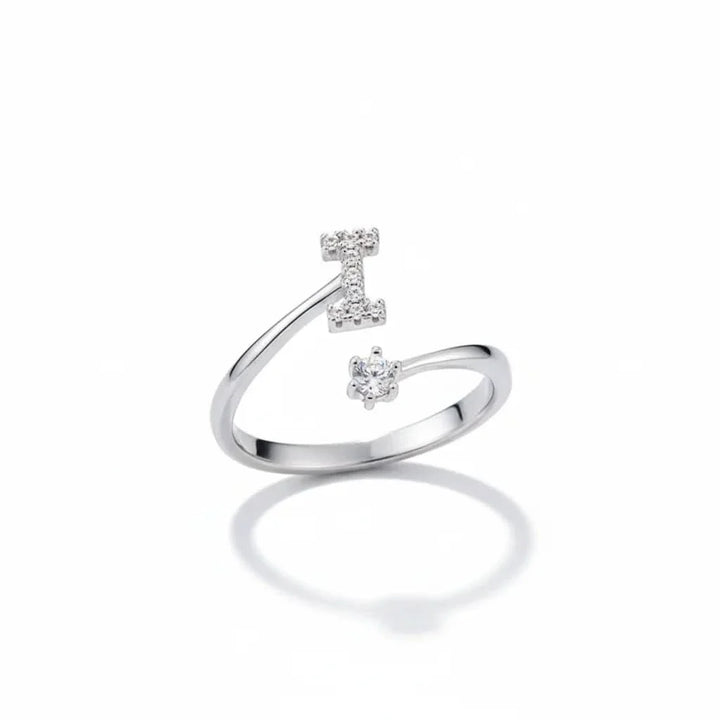 Diamond Initial Letter Silver Ring