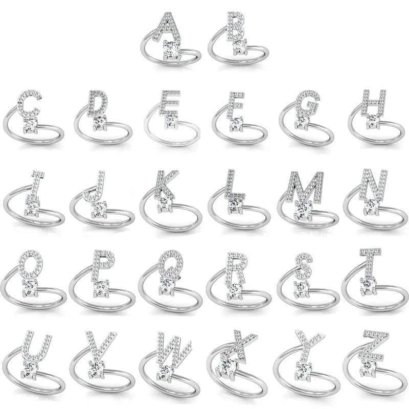 Diamond Initial Letter Silver Ring