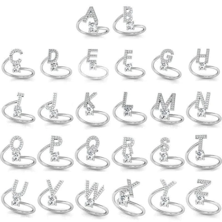 Diamond Initial Letter Silver Ring