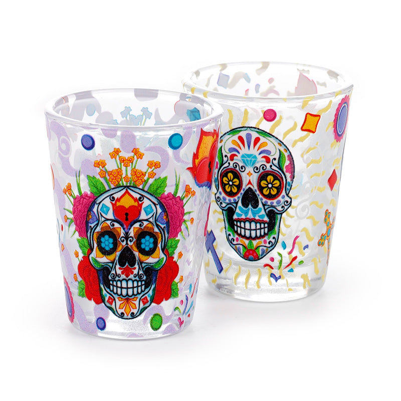 Set of 2 Day of the Dead Glass Shot Glasses (50ml) JAR105
