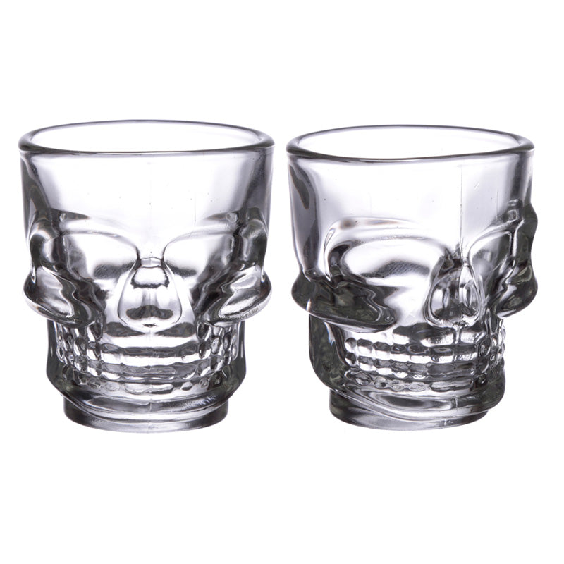 Set of 2 Skulls and Roses Glass Skull Shot Glasses (60ml) JAR74