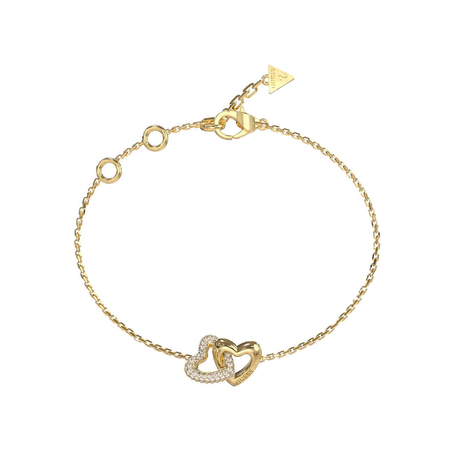 Guess Beloved Women's Gold Crystal Double Heart Bracelet UBB06014YGL