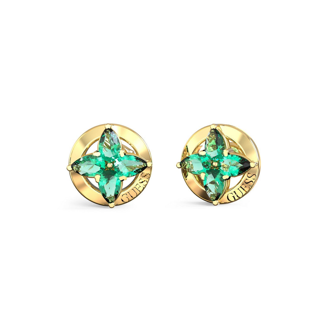 Guess Secret Garden Womens Yellow Gold And Green Cubic Zirconia Earrings UBE06040YGGN