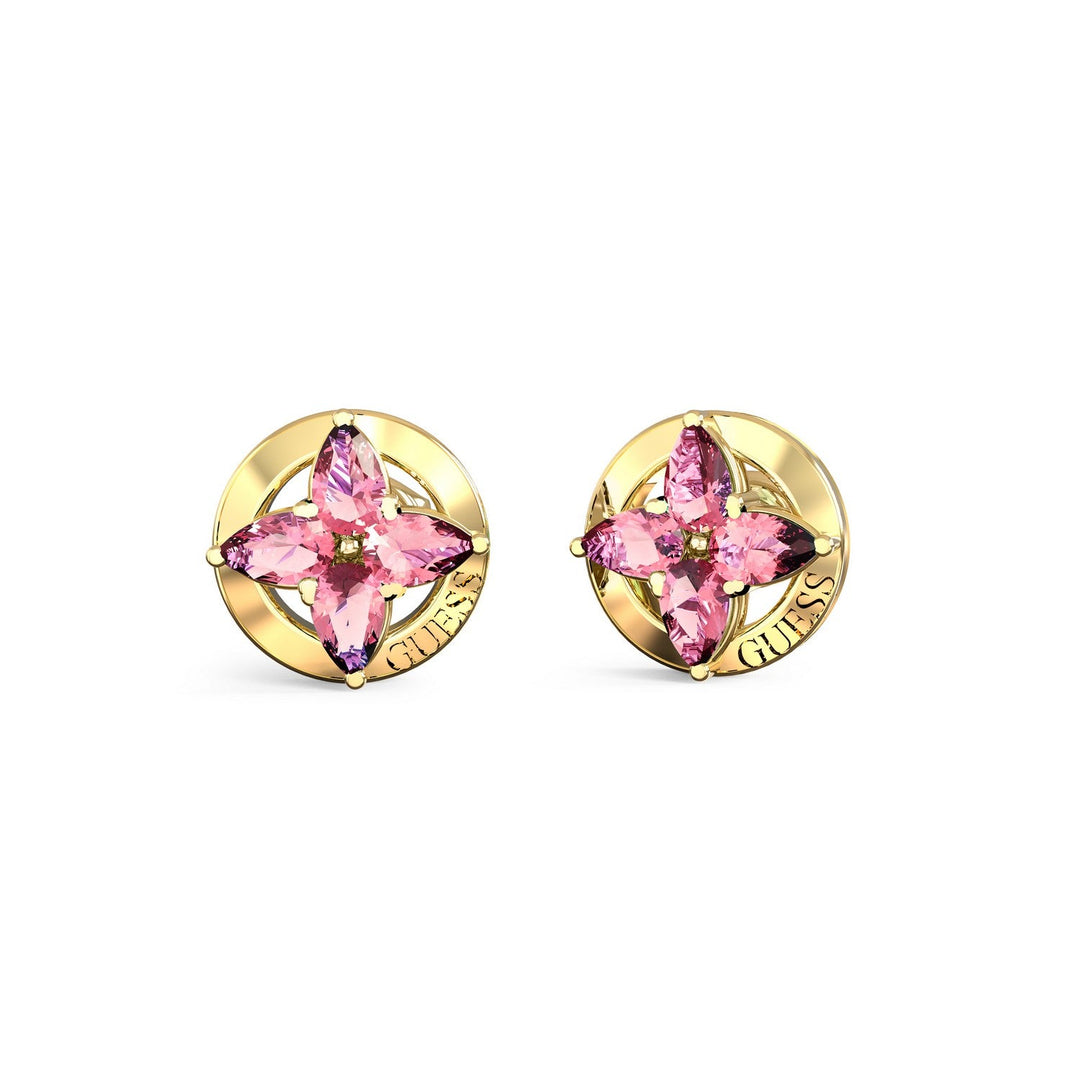 Guess Secret Garden Womens Yellow Gold And Pink Cubic Zirconia Earrings UBE06040YGPK