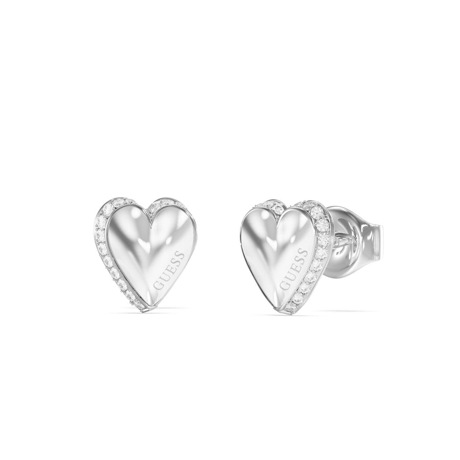 Guess By Your Side Women's Silver Crystal Heart Earrings UBE06092RH