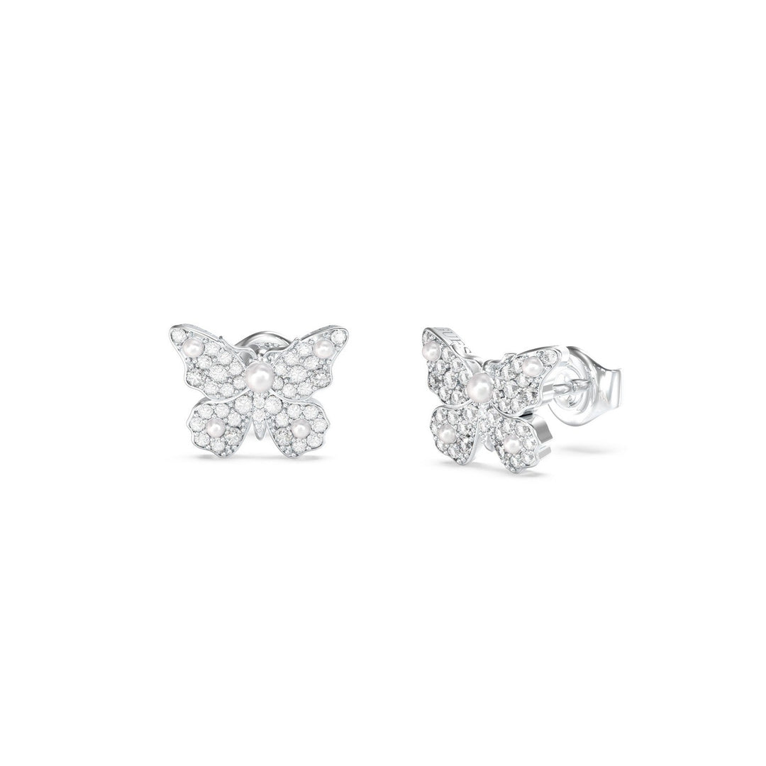 Guess Borboleta Womens Silver Crystal Earrings UBE06127RH