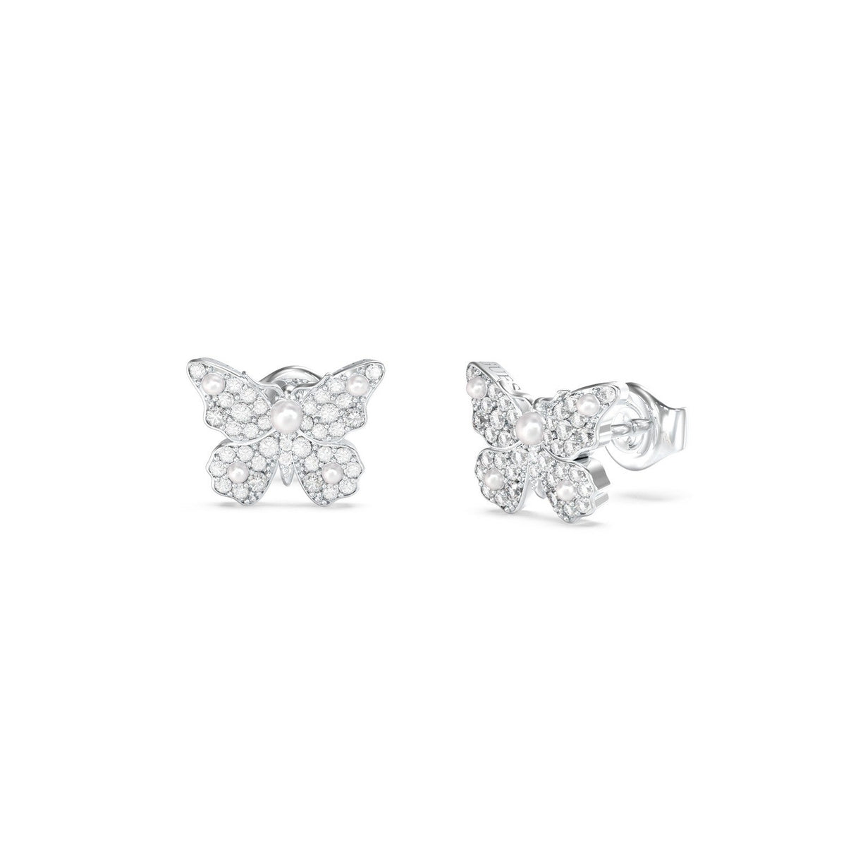 Guess Borboleta Womens Silver Crystal Earrings UBE06127RH