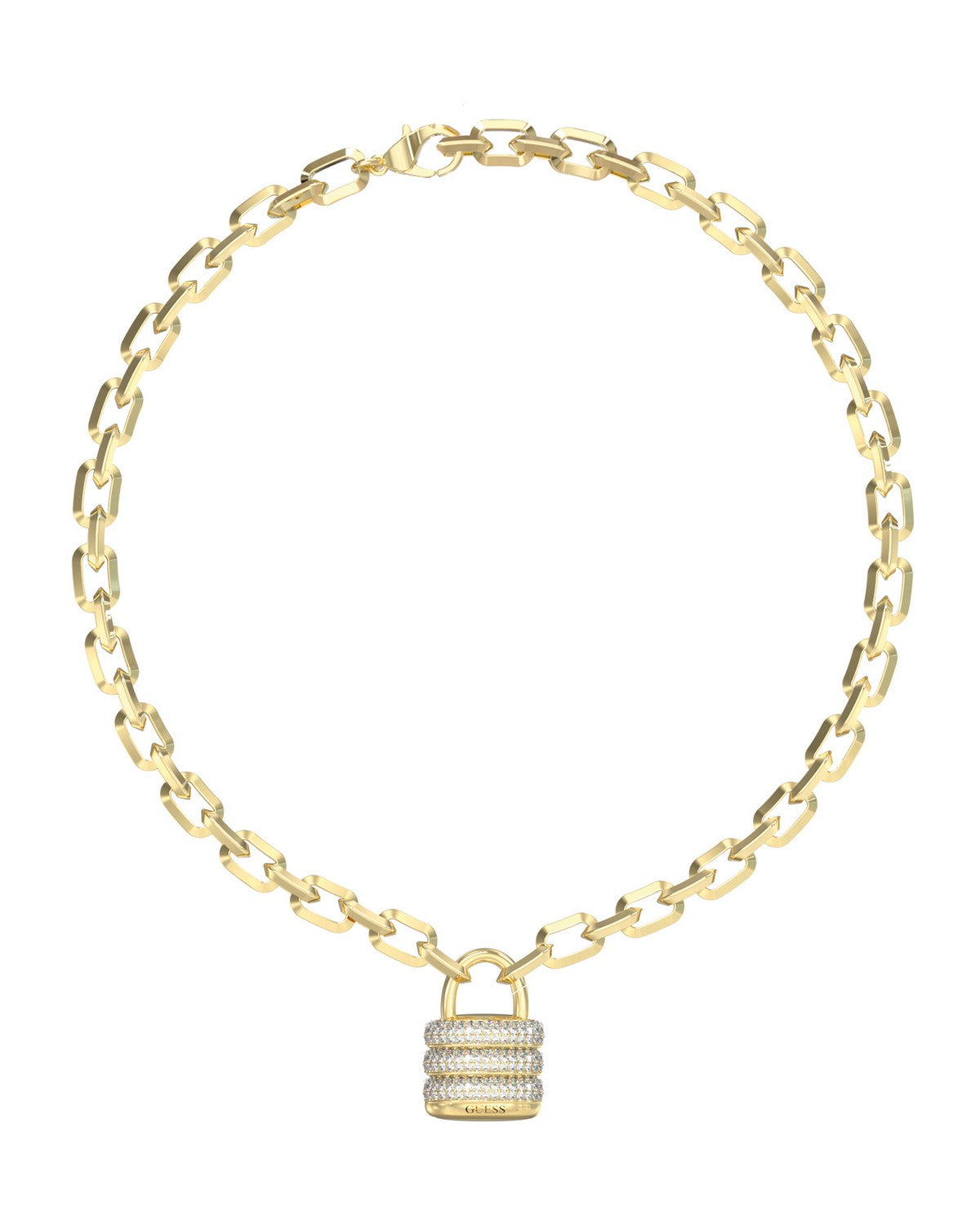 Guess Womens Guess My Secret 16-18" Pave Padlock Necklace UBN05415YG