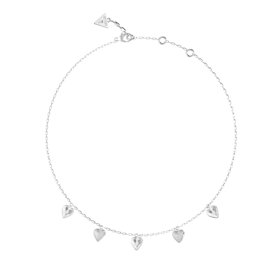 Guess By Your Side Women's Silver Crystal Hearts Necklace JUBN06081WRHT