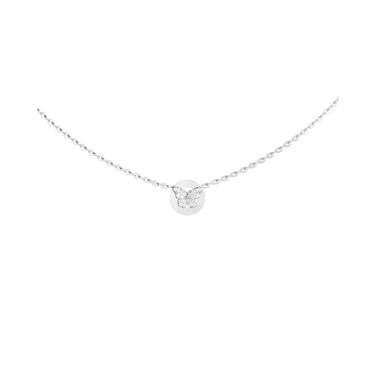 Guess Borboleta Womens Silver Crystal Necklace UBN06134RH