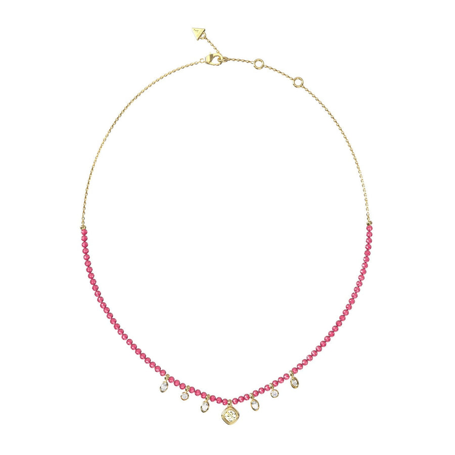 Guess Jaipur Splendor Women's Gold Fuchsia Cubic Zirconia Necklace UBN06144YGFC