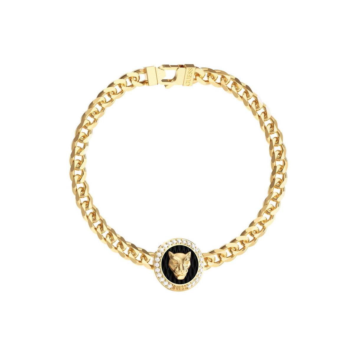 Guess Jewellery Mens 15Mm Panther Crystal Bracelet UMB06090YGL