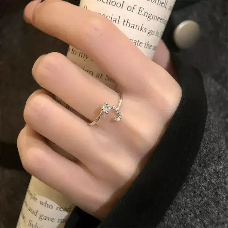 Diamond Initial Letter Silver Ring