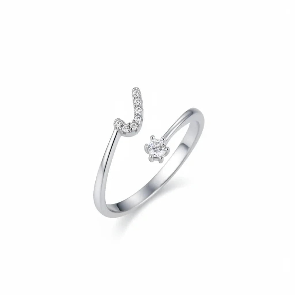 Diamond Initial Letter Silver Ring