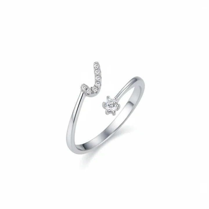 Diamond Initial Letter Silver Ring