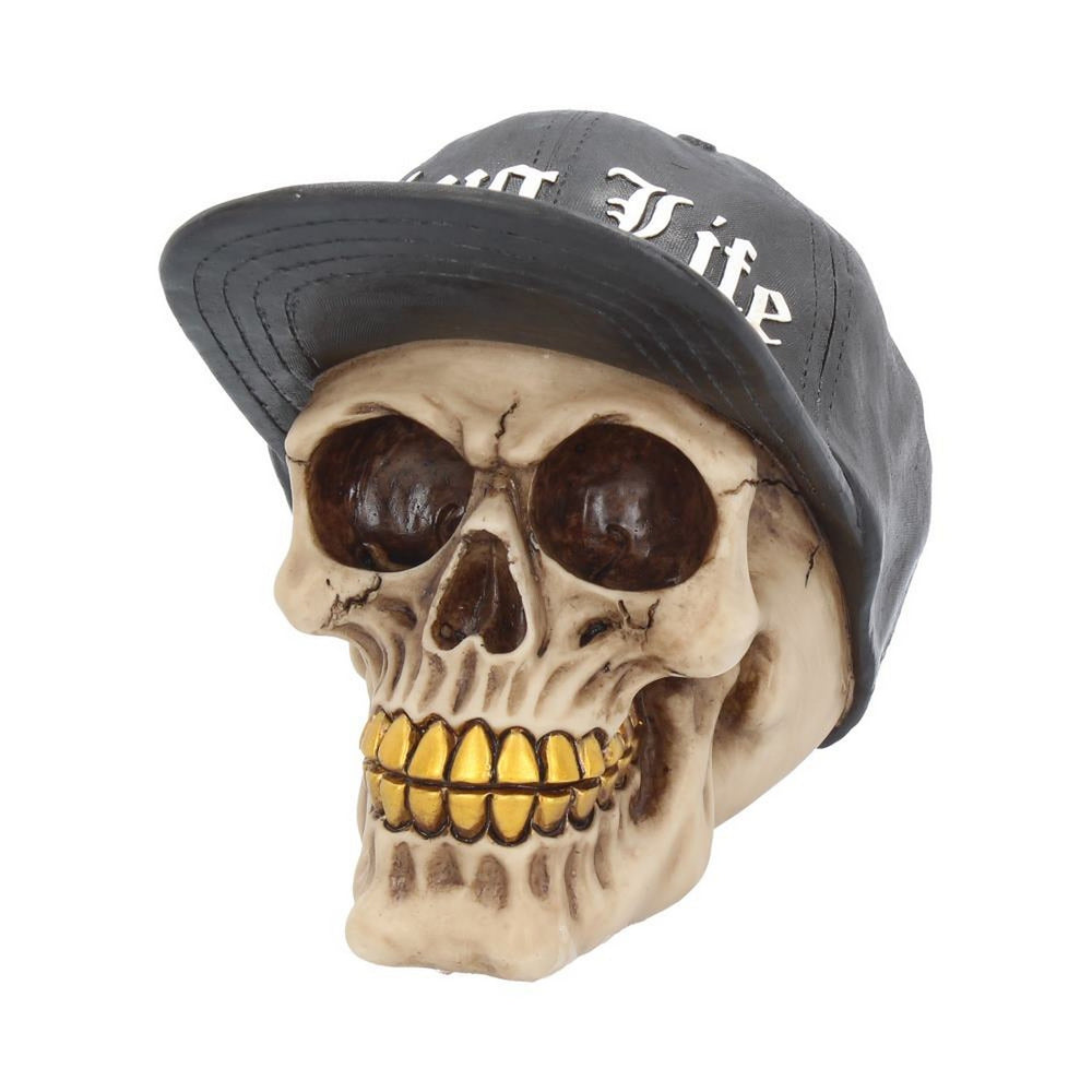 Thug Life Skull with Gold Teeth and Baseball Cap Figurine 15.8cm K3108H7