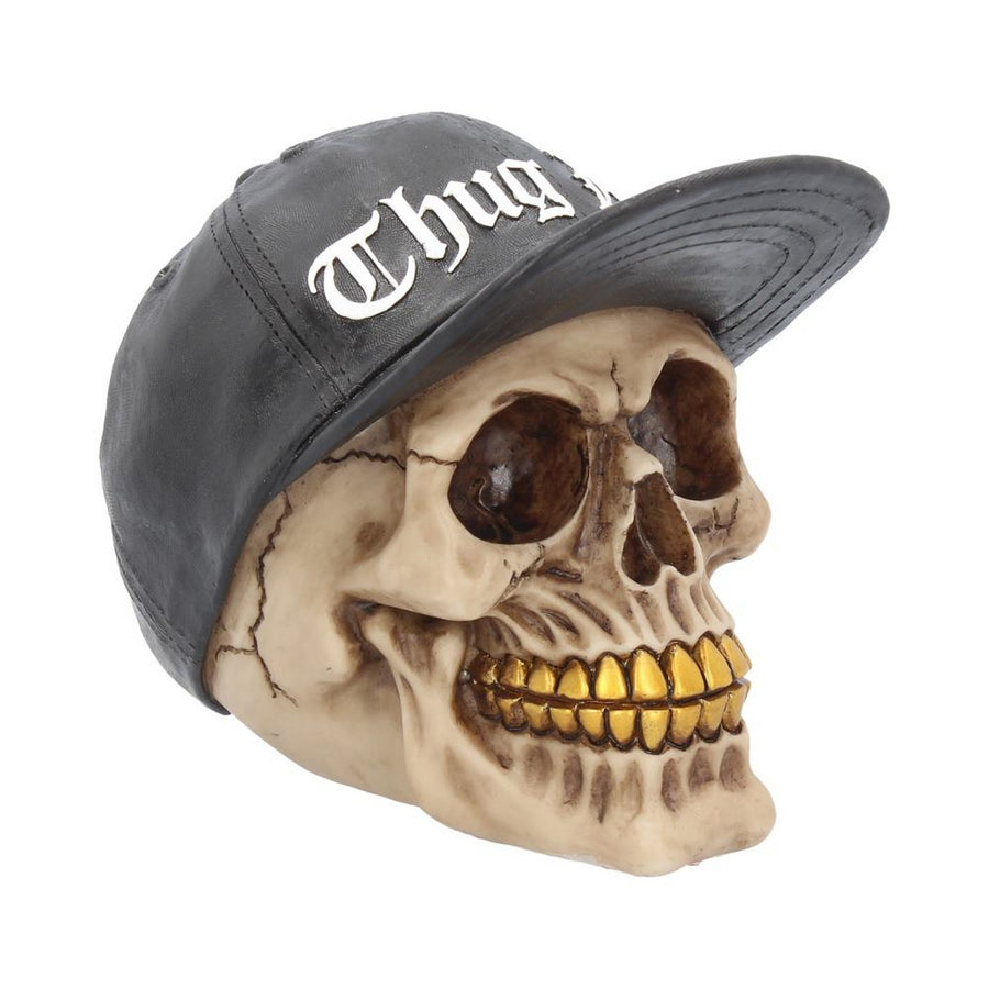 Thug Life Skull with Gold Teeth and Baseball Cap Figurine 15.8cm K3108H7