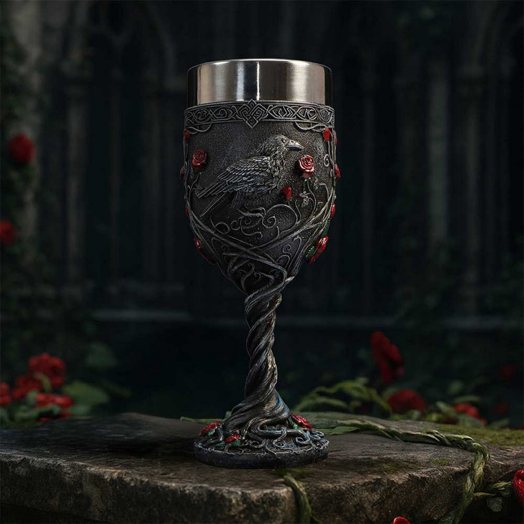 Twilight Bloom Gothic Raven Goblet 19.5cm K7487A26