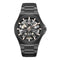 Black Kenneth Cole watch with a detailed face on a white background