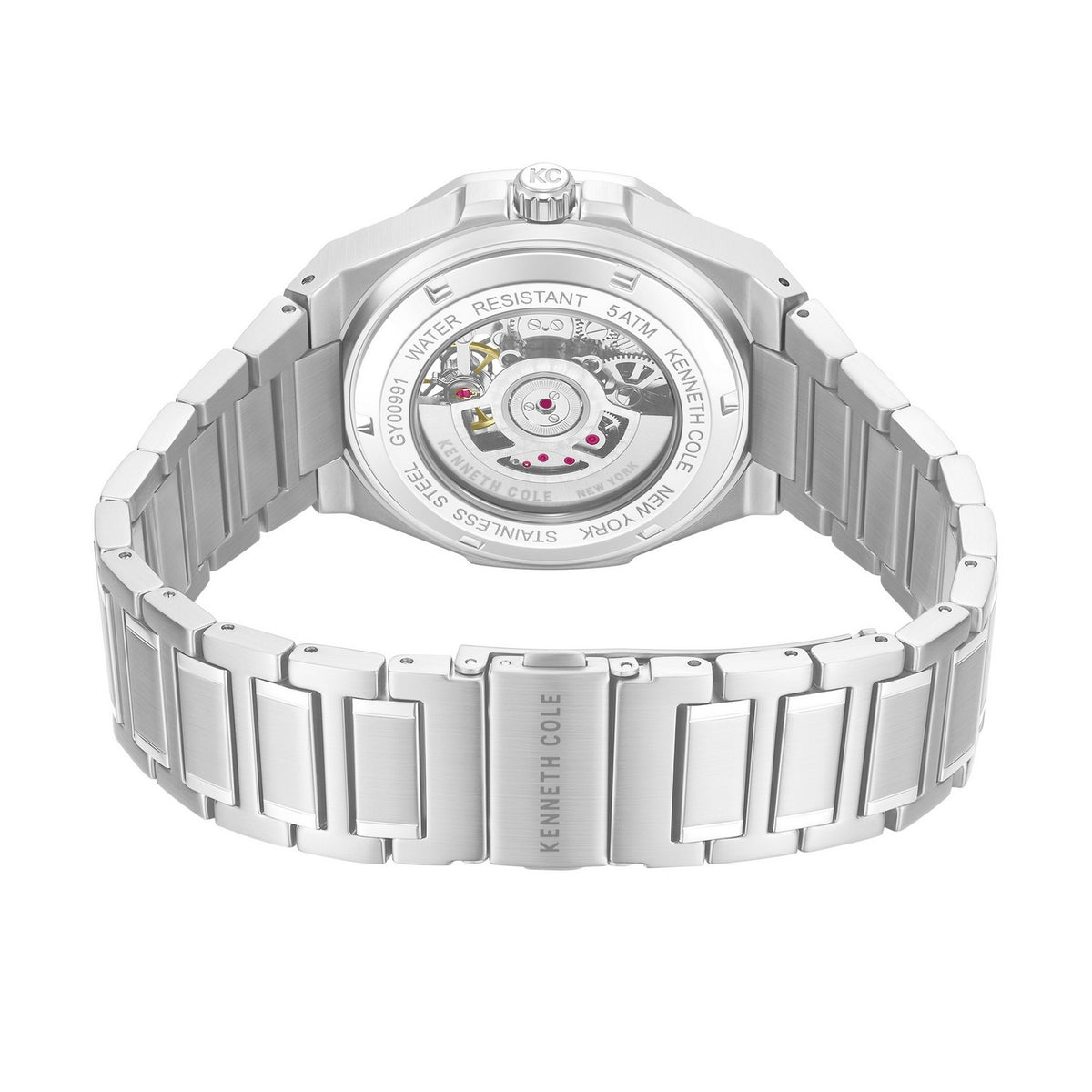 Silver watch with detailed face on a white background