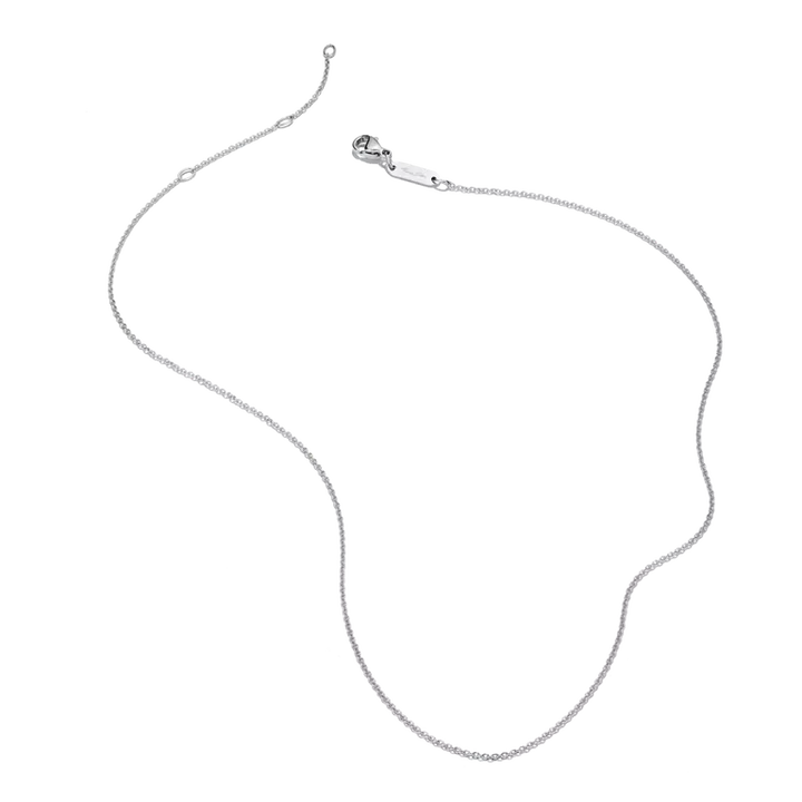 A delicate silver chain necklace with a lobster clasp, displayed on a clean white background.