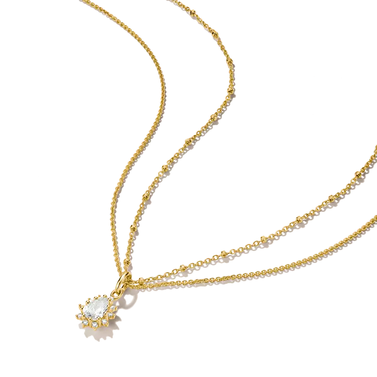 Thomas Sabo 18k Gold Plated Classic Double Chain Zirconia Teardrop Necklace KE2294-M01-14-L45V