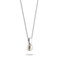 A silver chain necklace featuring a polished silver capsule-shaped setting holding a single baroque pearl pendant, shown against a plain white background.