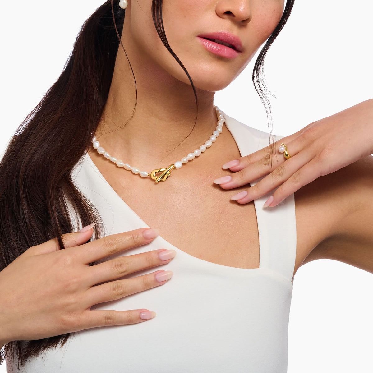 Natural Beauty Gold Plated Pearl Necklace KE2320-430-14