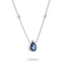 A silver chain necklace featuring a teardrop-shaped blue gemstone pendant with a silver bezel and small clear accent stones, shown on a clean white background.