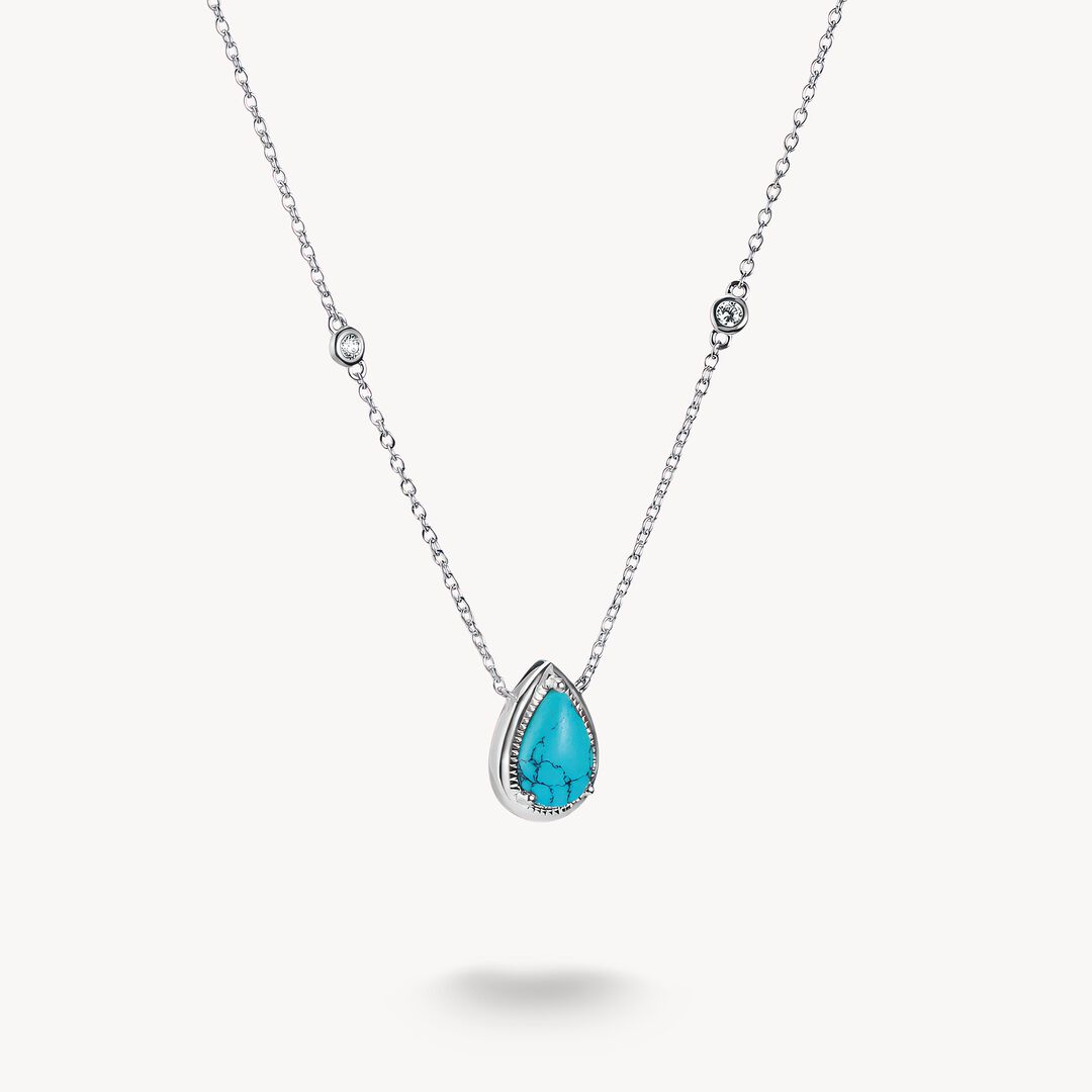 Thomas Sabo Elyndra Sterling Silver Imitation Turquoise Teardrop Stone Necklace KE2331-405-17