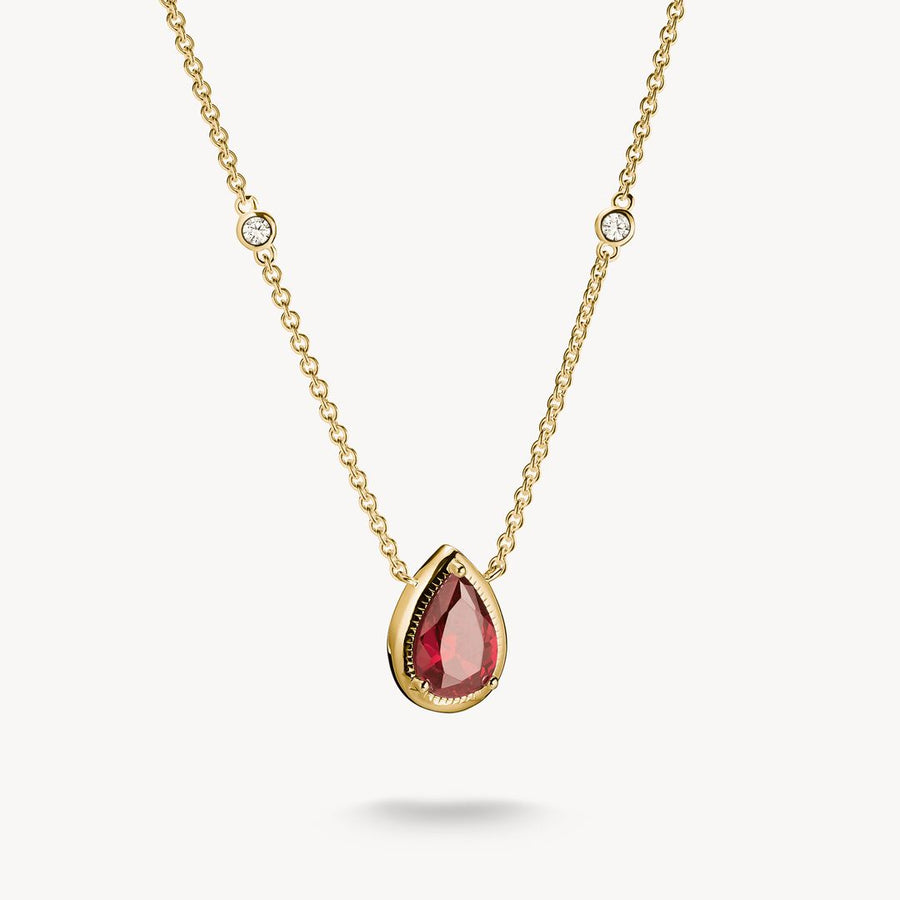 Thomas Sabo Elyndra Silver 18 Carat Gold Plated Garnet Cubic Zirconia yellow gold Necklace KE2331-414-10