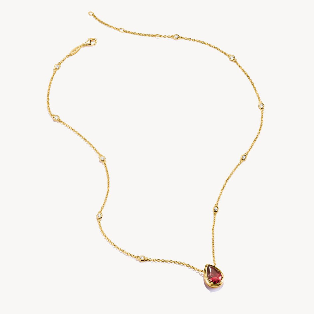 Thomas Sabo Elyndra Silver 18 Carat Gold Plated Garnet Cubic Zirconia yellow gold Necklace KE2331-414-10